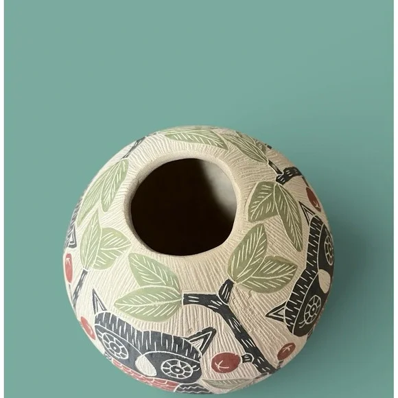 Mata Ortiz Pottery Olla Vase Jonathan Villa‎ Owl Owls Folk Art Mexican Ceramic